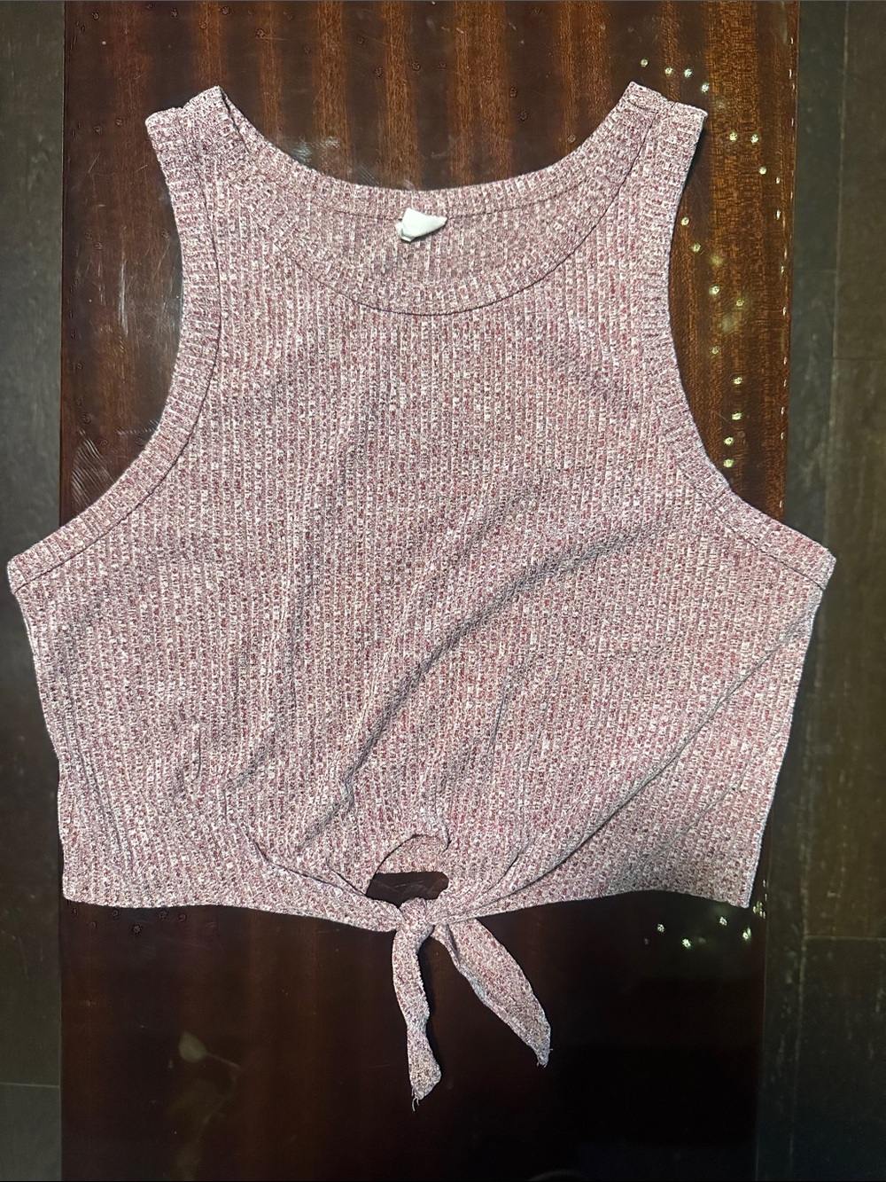 Women’s Ribbed Tie-Front Crop Tank Top in Dusty Pink